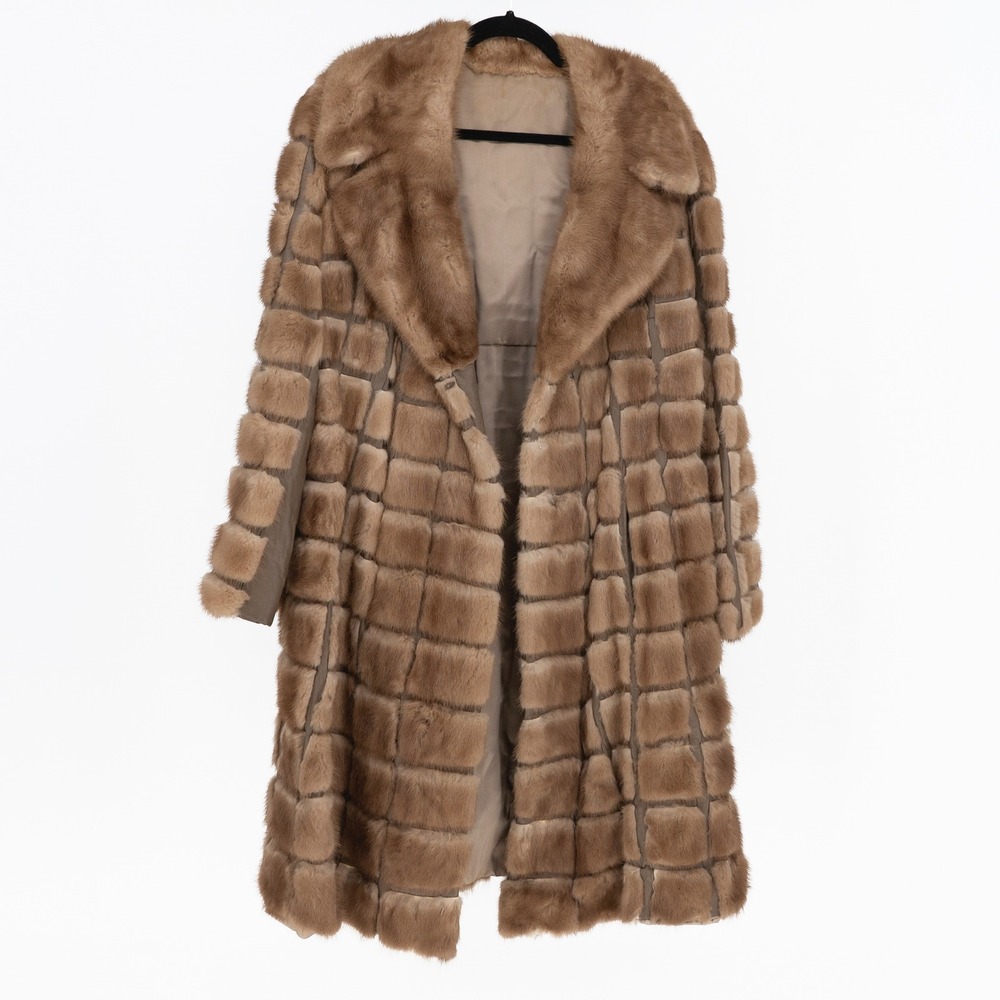 Vintage Genuine Leather Fur Patch Work Full Length Jacket Coat Brown